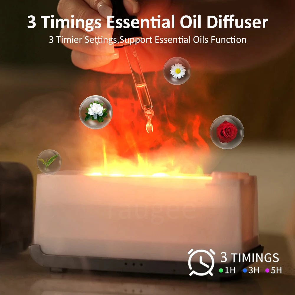 Flame Essential Oil Diffuser – Aromatherapy Humidifier with Color Fire Light