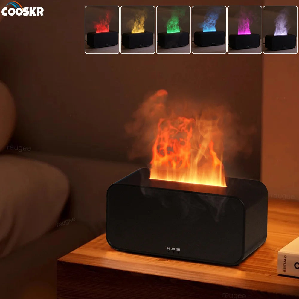 Flame Essential Oil Diffuser – Aromatherapy Humidifier with Color Fire Light