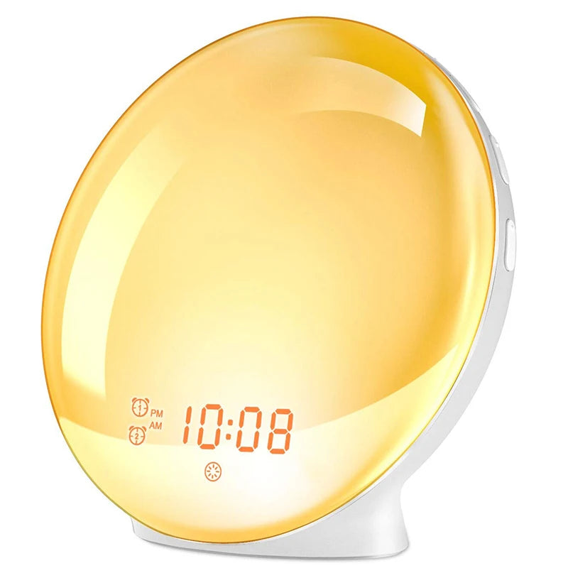 Sunrise Wake-Up Alarm Clock Lamp glowing warm amber