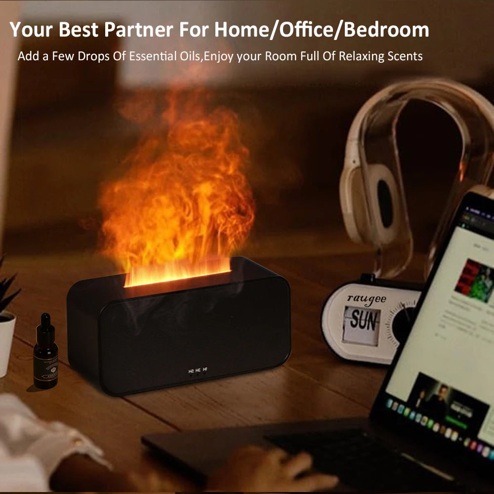 Flame Essential Oil Diffuser – Aromatherapy Humidifier with Color Fire Light