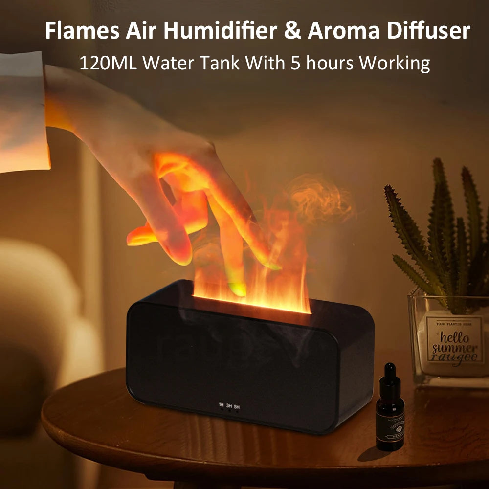 Flame Essential Oil Diffuser – Aromatherapy Humidifier with Color Fire Light