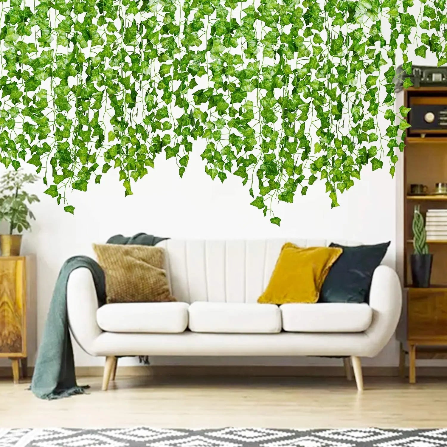 Artificial Hanging Ivy Vine draped in room