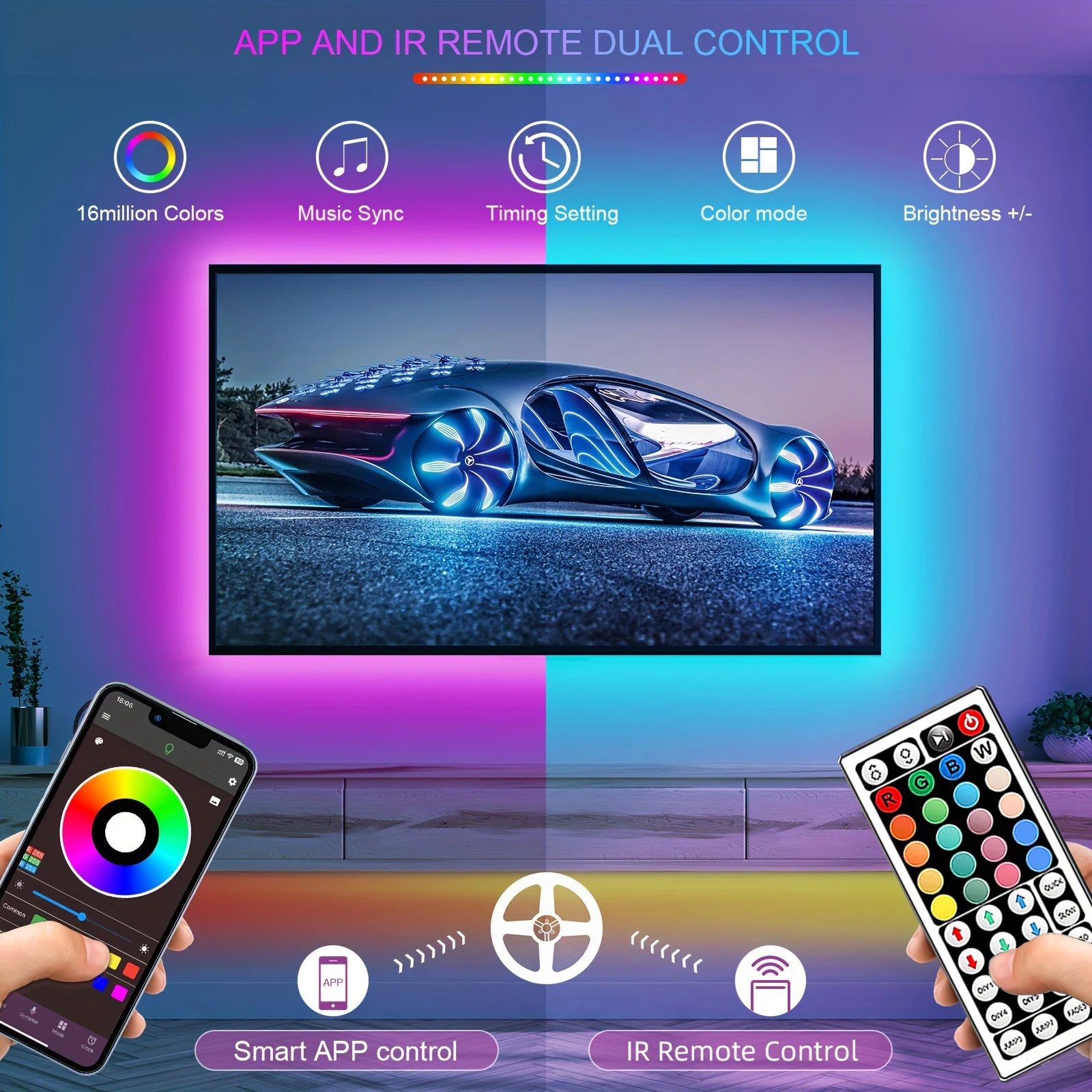 Music sync LED strip light feature