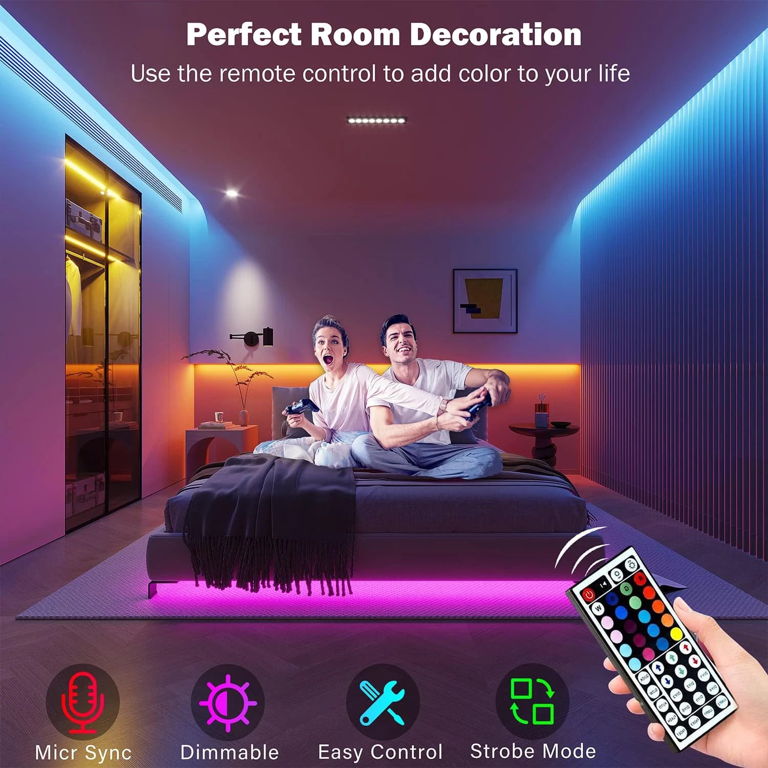 LED strip lights behind TV for ambient bias lighting