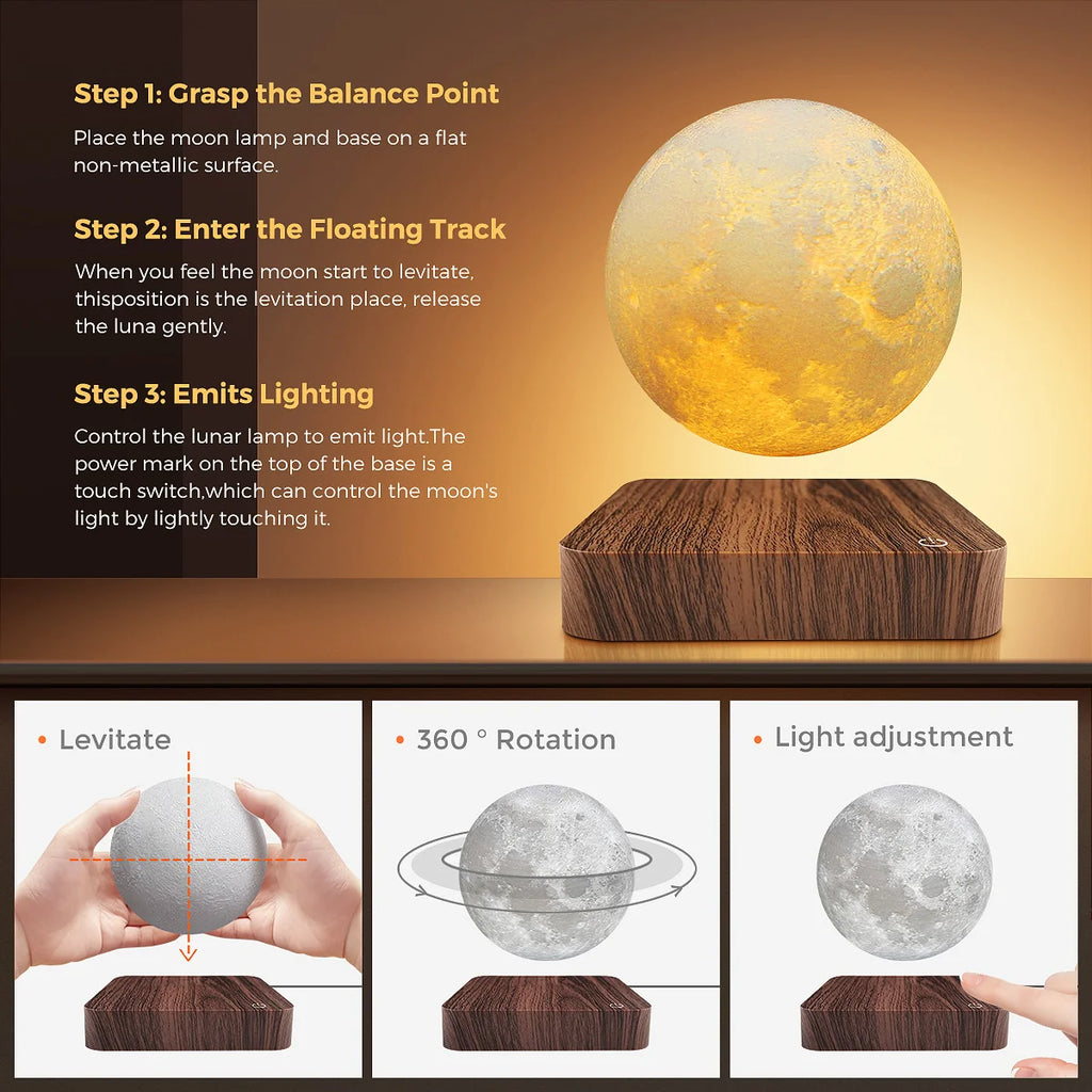 Magnetic Levitating Moon Lamp color temperature options