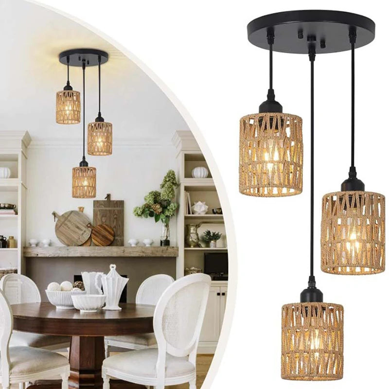 Boho Rattan Pendant Lamp Shade real product photo
