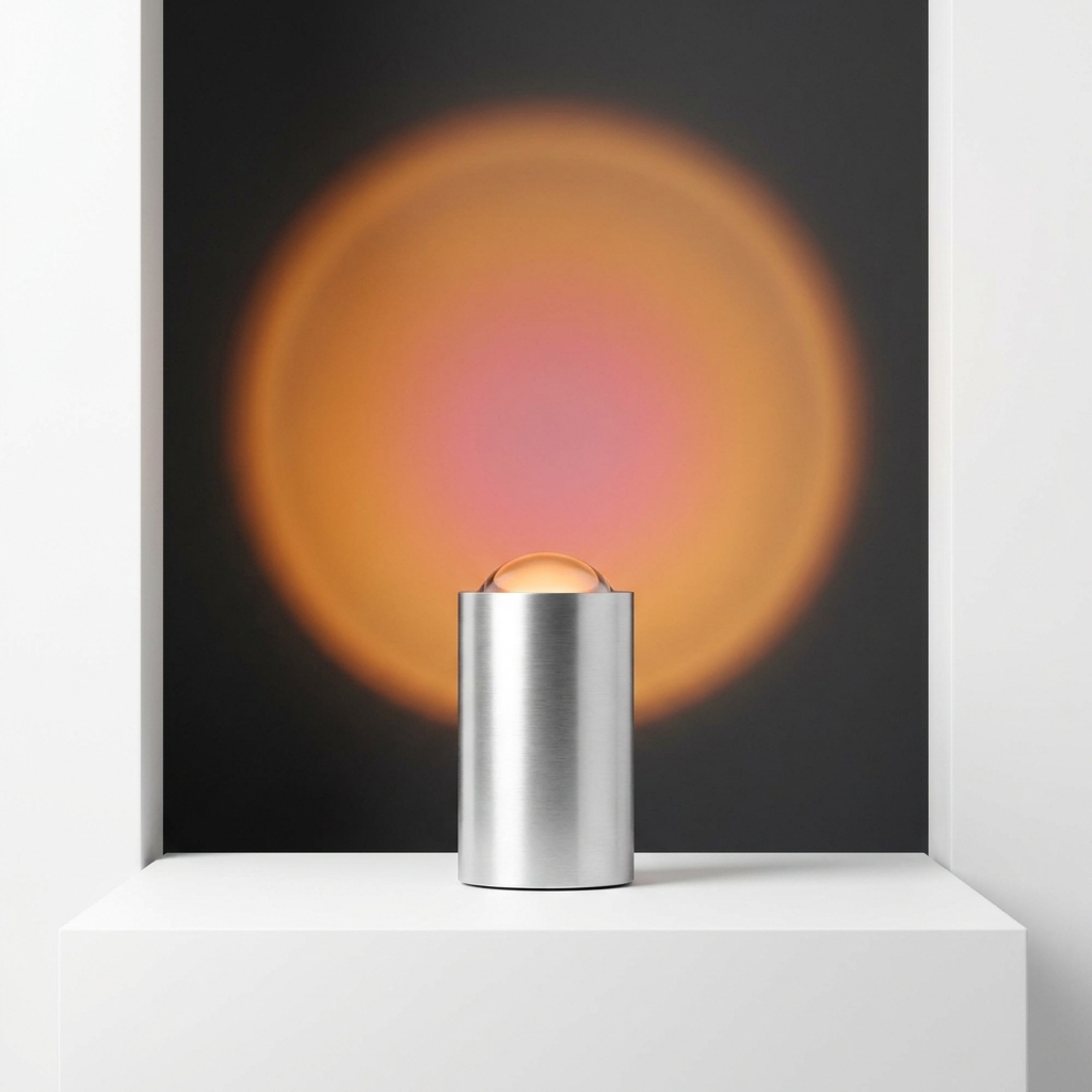 Sunset Projection Lamp casting warm amber and pink gradient light across a room