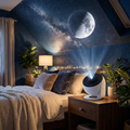 Planetarium Star Projector casting stars on a bedroom ceiling
